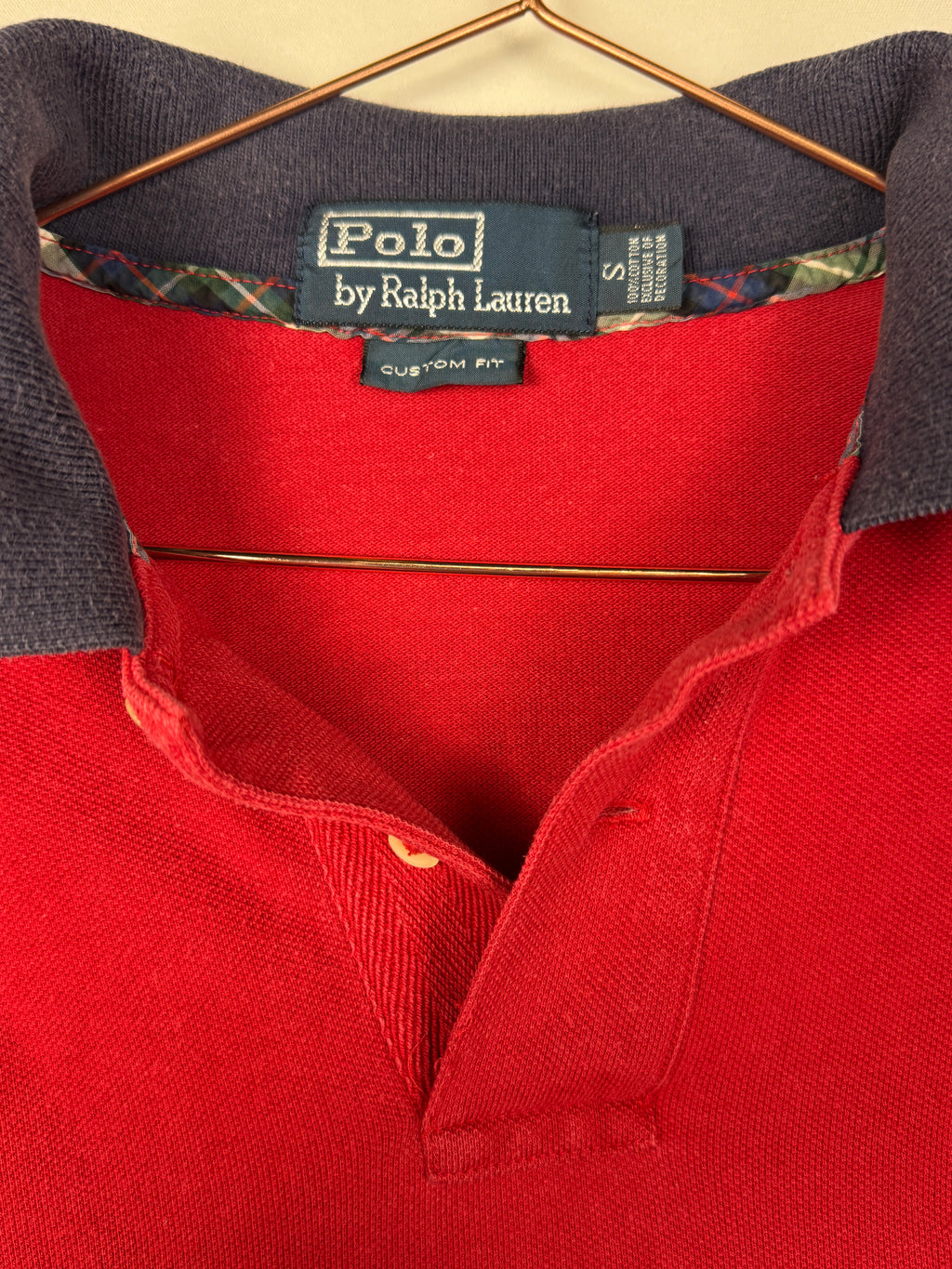 Ralph Lauren Vintage Red Custom Fit Short Sleeve Polo Shirt with Large Navy Pony