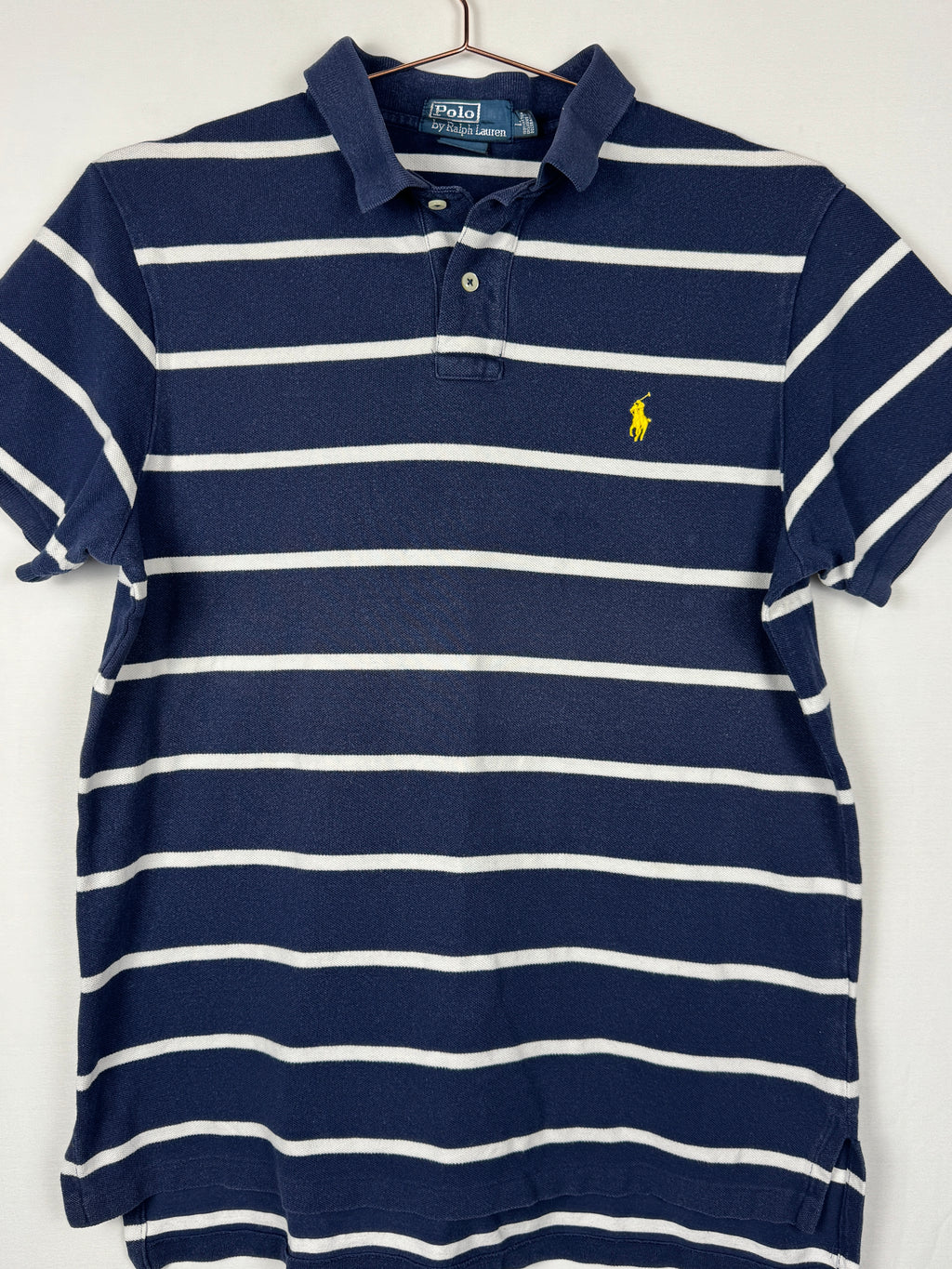 Ralph Lauren Vintage Navy and White Striped Custom Fit Polo Shirt