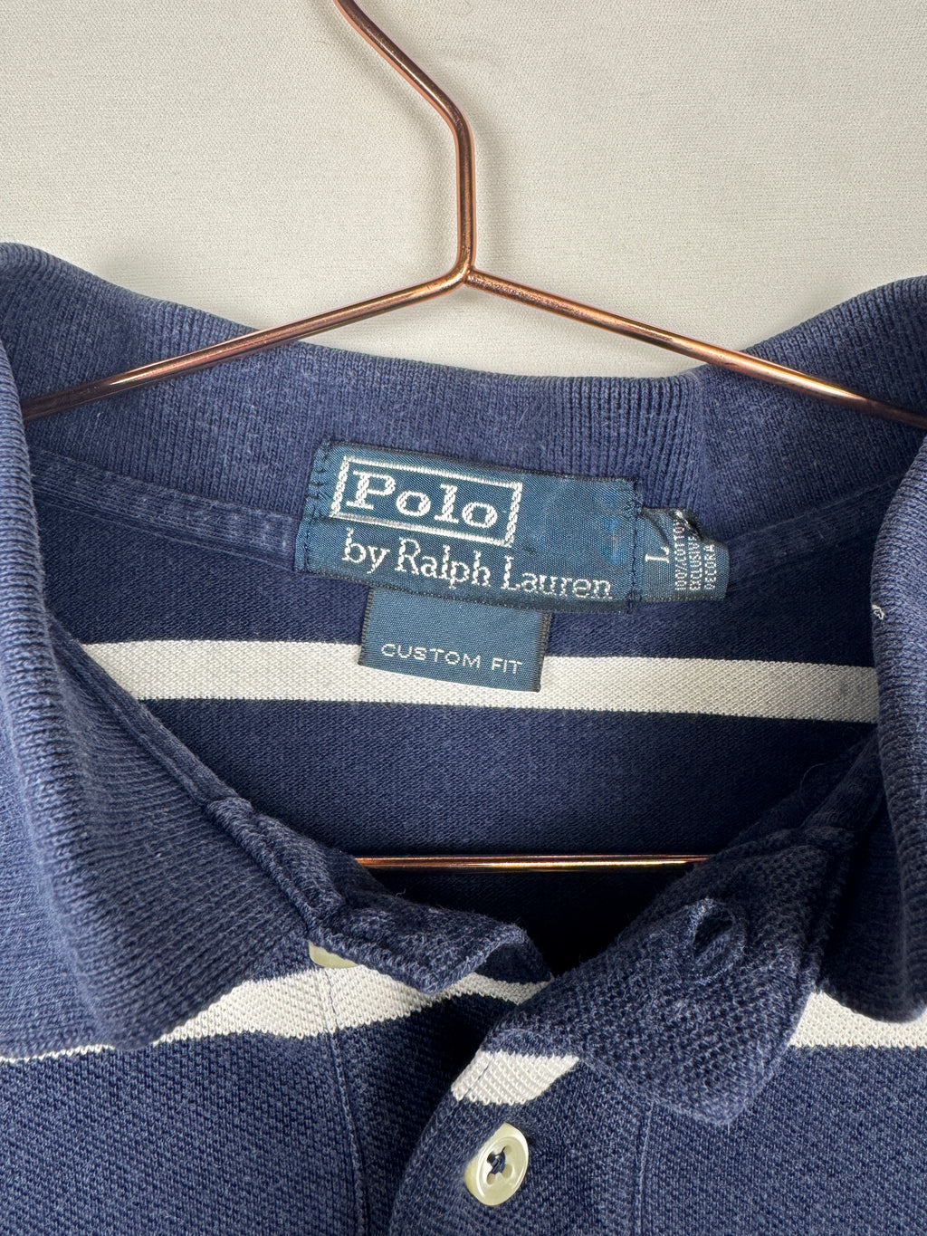 Ralph Lauren Vintage Navy and White Striped Custom Fit Polo Shirt