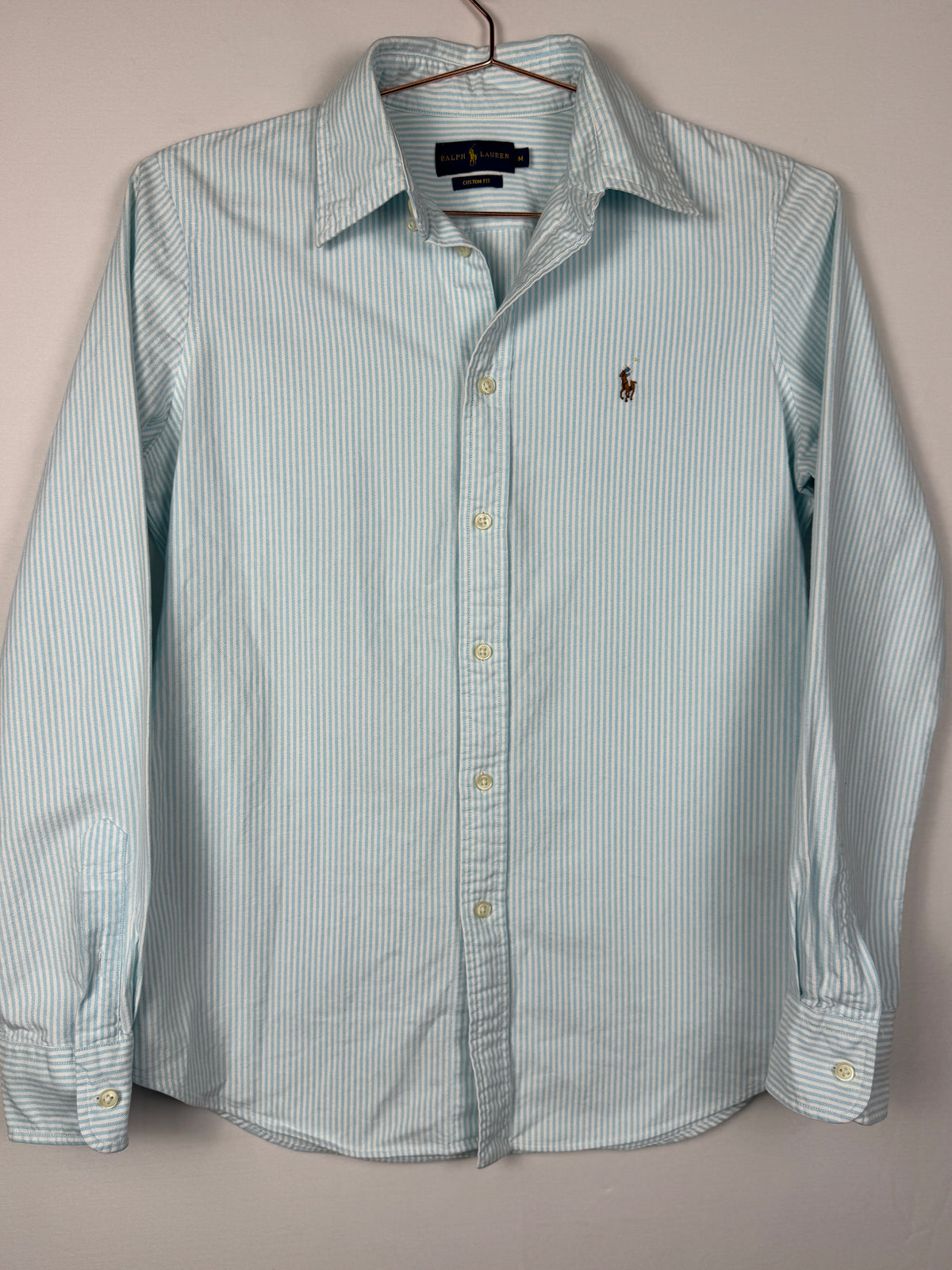 Ralph Lauren Vintage Light Blue Striped Custom Fit Shirt in Women's