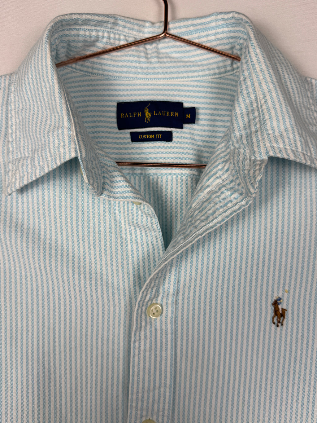 Ralph Lauren Vintage Light Blue Striped Custom Fit Shirt in Women's