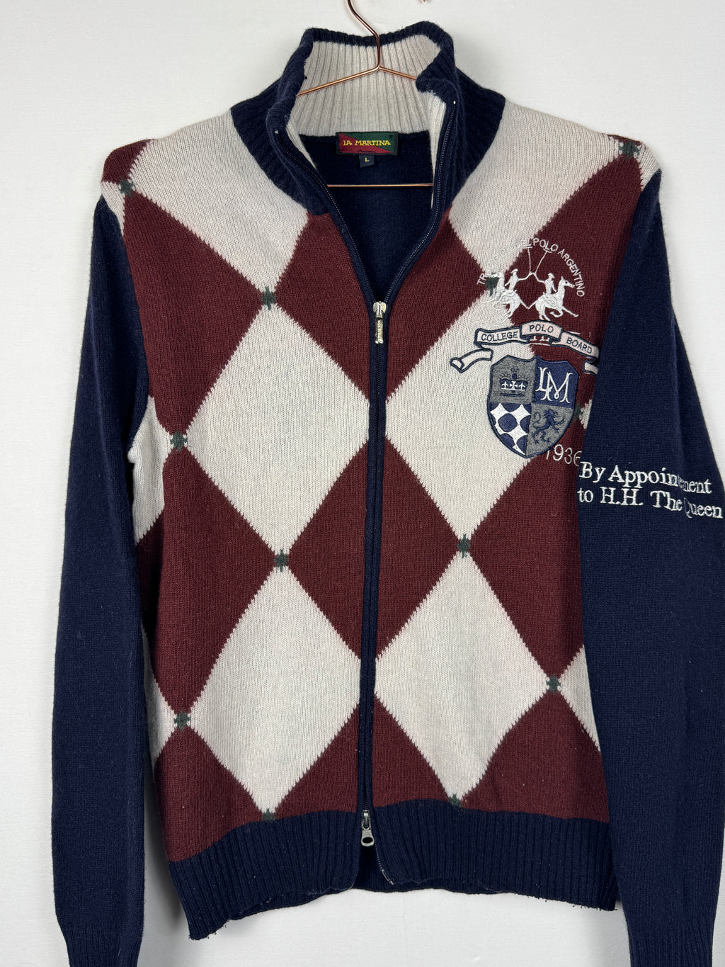 La Martina Vintage Argyle Full-Zip Sweater