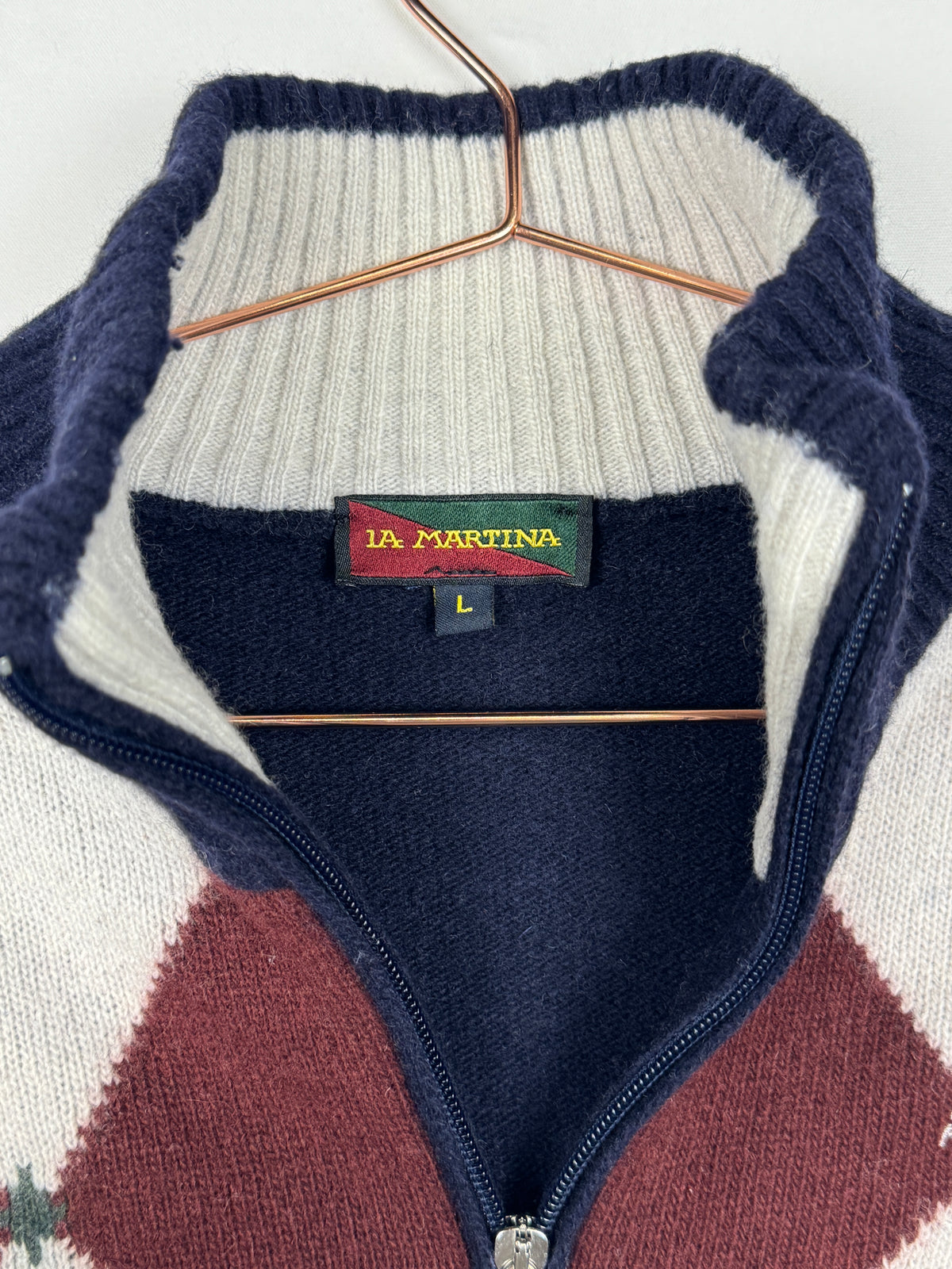 La Martina Vintage Argyle Full-Zip Sweater