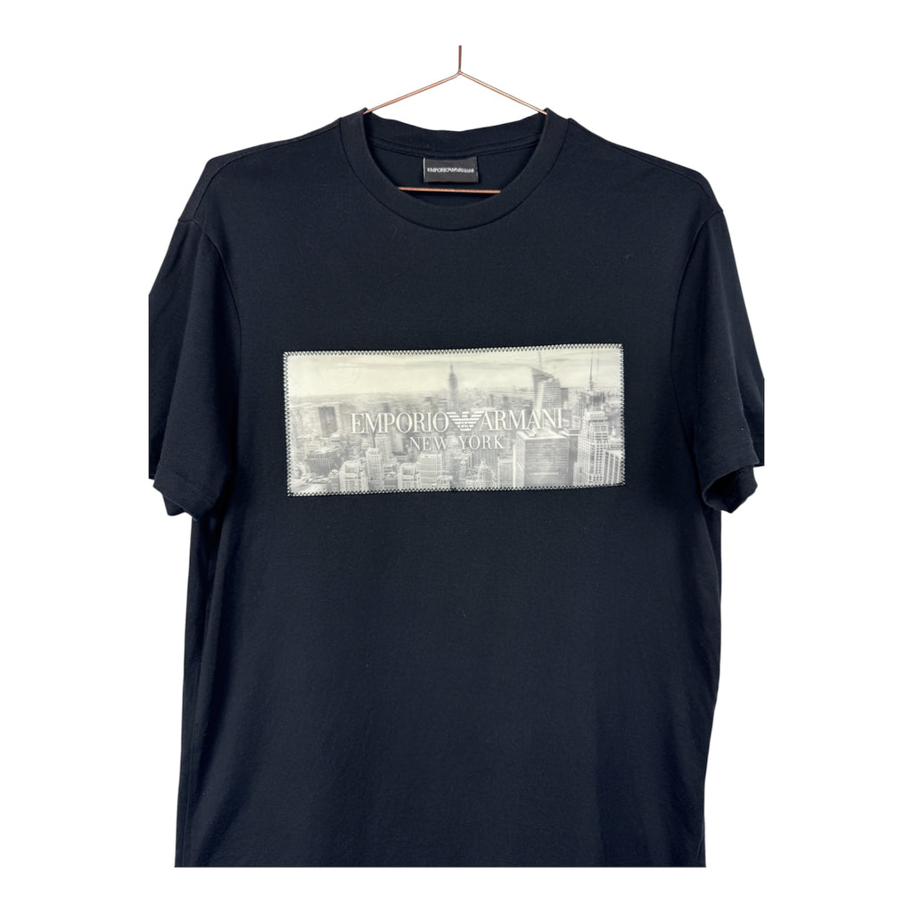 Emporio Armani Monochrome Black New York Skyline Graphic T-Shirt
