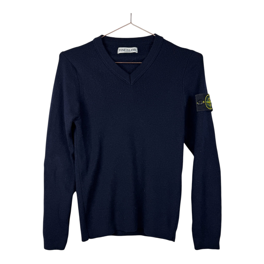 Stone Island Navy Blue V-Neck Knit Jumper