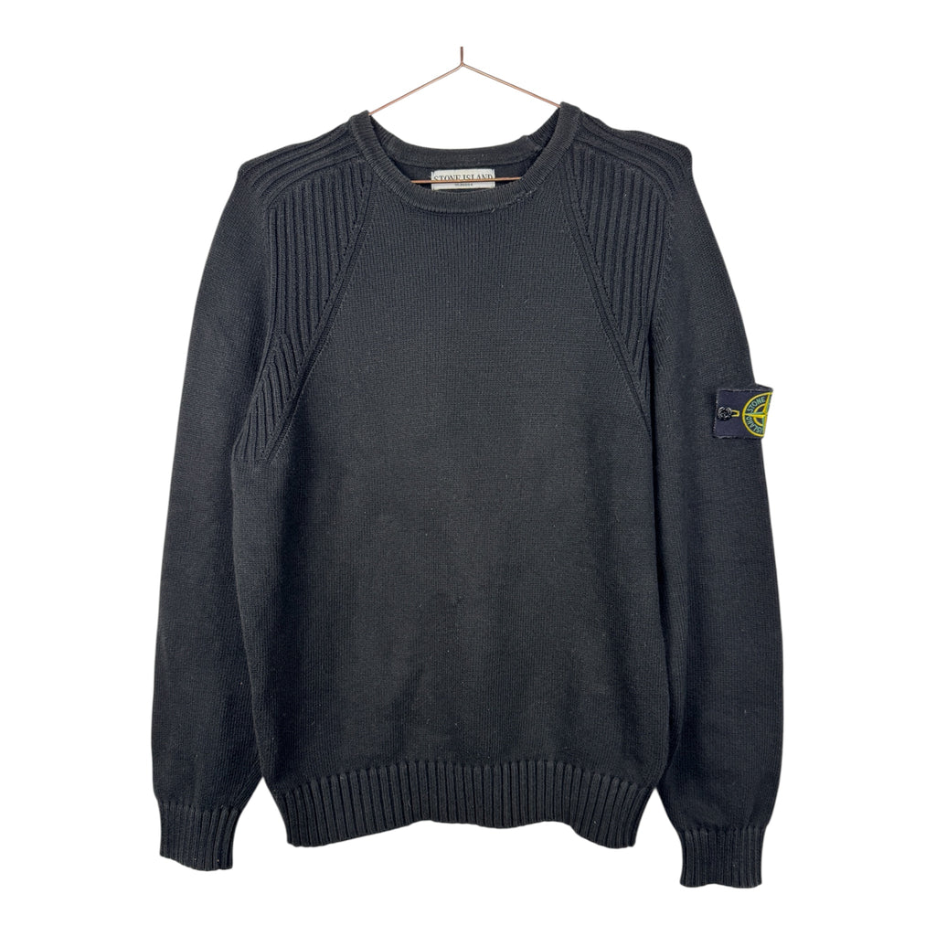 Stone Island 2009 Vintage Black Ribbed-Shoulder Knit Jumper