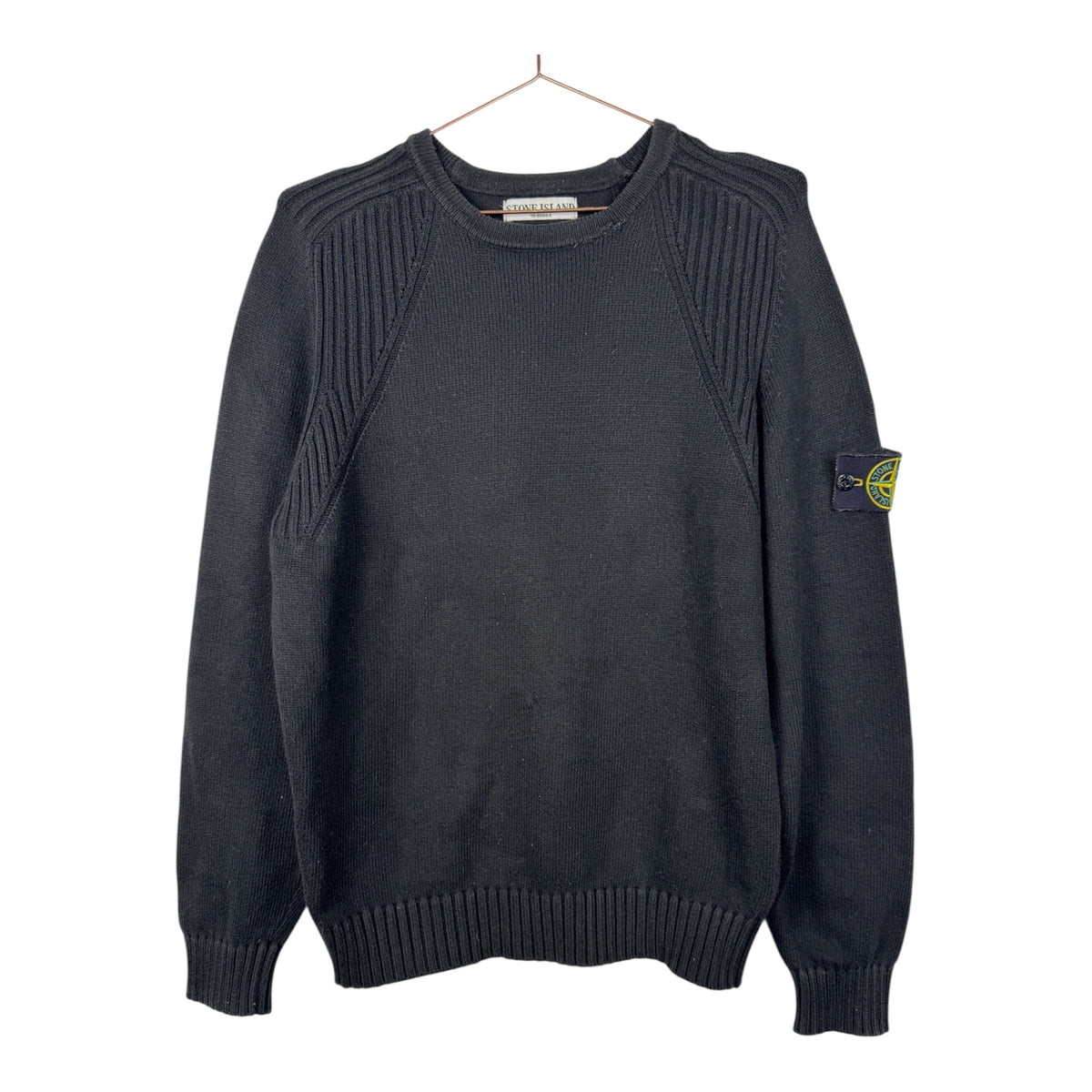 Stone Island 2009 Vintage Black Ribbed-Shoulder Knit Jumper