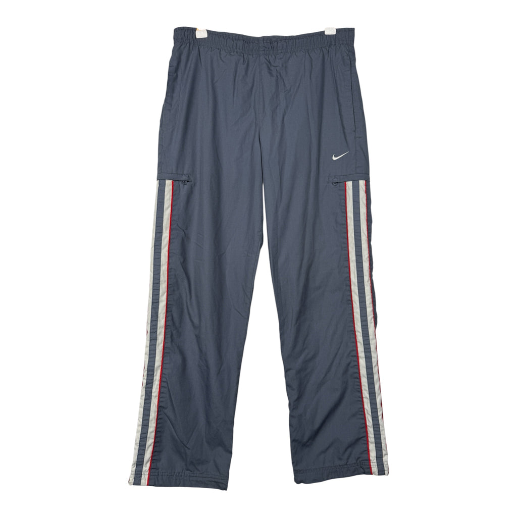 Nike Early 2000s Vintage Grey Track Bottoms with White and Red Accent Piping