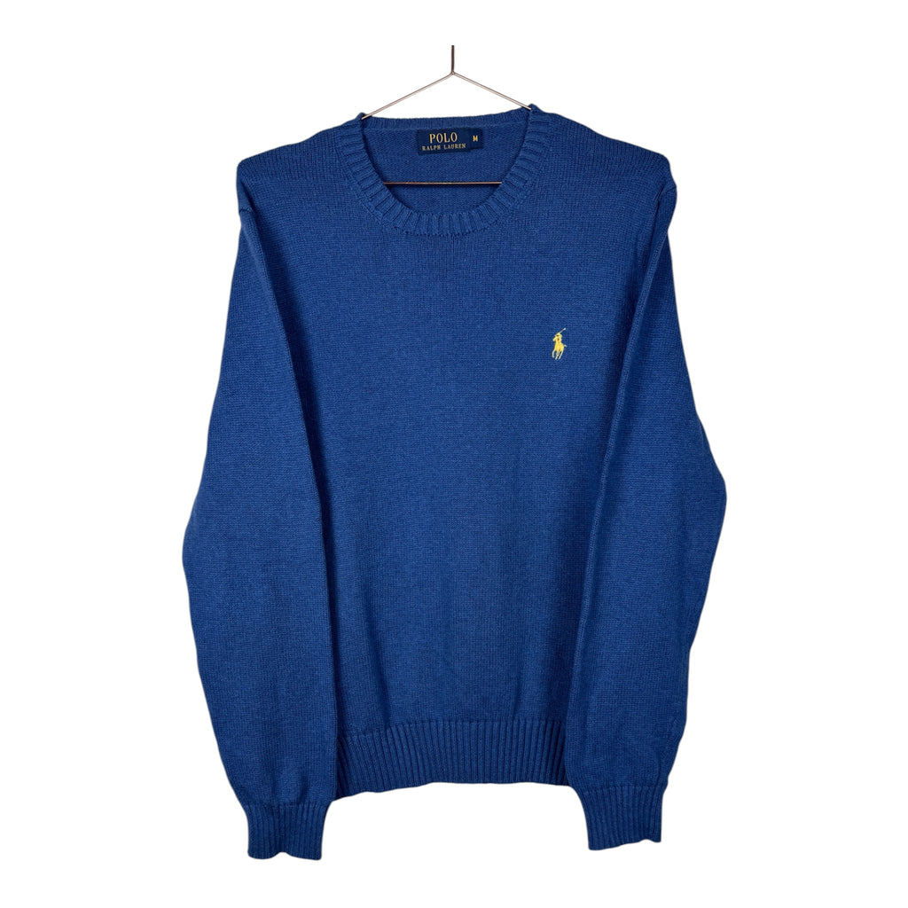 Ralph Lauren Vintage Blue Crewneck Knitted Jumper with Yellow Embroidered Horse