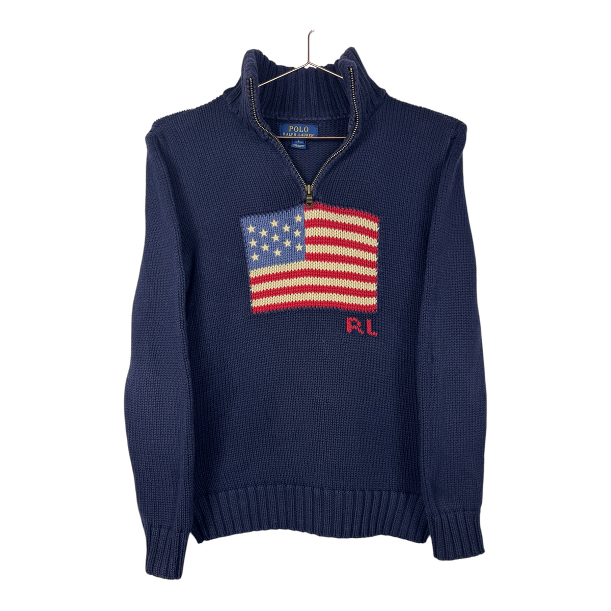 Ralph Lauren Vintage Navy Blue Quarter-Zip America Flag Jumper