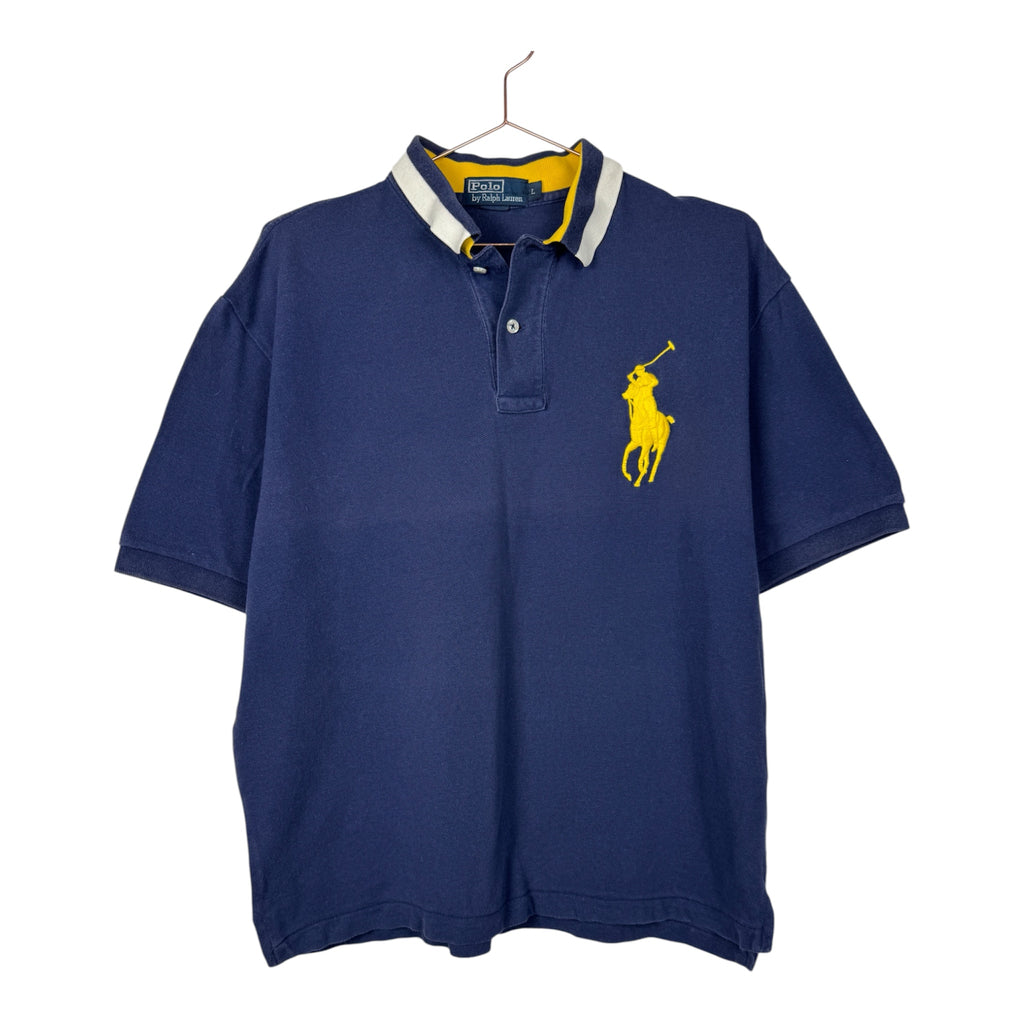 Ralph Lauren Vintage Navy Blue Short Sleeve Polo Shirt with Large Yellow Pony Logo