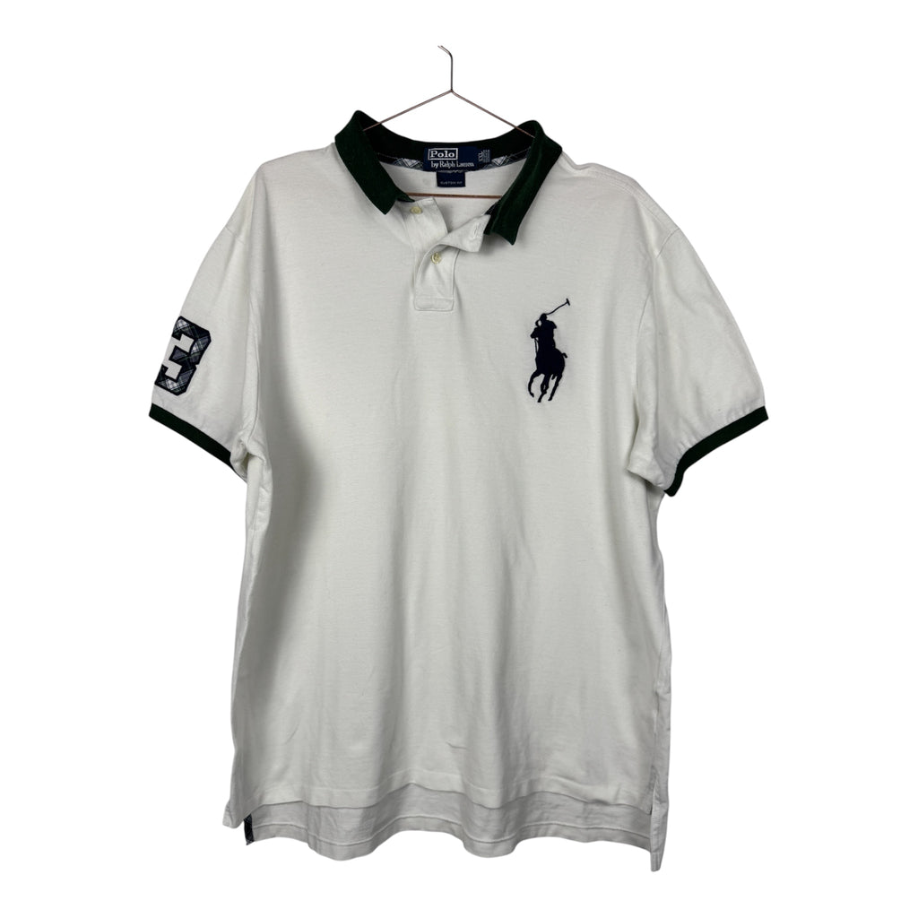 Ralph Lauren Vintage White Short Sleeve Polo Shirt with Large Green Pony