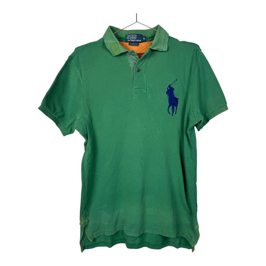 Ralph Lauren Vintage Green Custom Fit Short Sleeve Polo Shirt with Large Navy Pony
